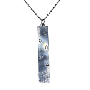 Handmade stamped mermaid & stars silver 20 inch‎ stainless steel chain necklace